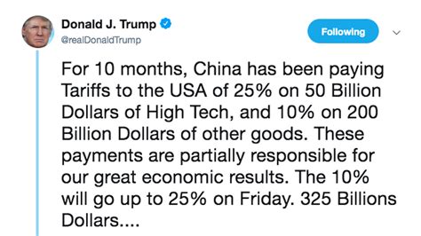 Trump says tariffs on China will be increased to 25% as trade talks stall