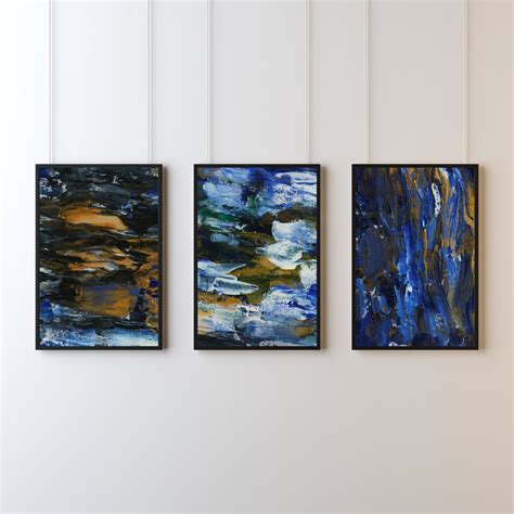 Blue and Gold Acrylic Abstract Art Bundle Printable, Set of 3, Modern Wall Art, Digital Download ...