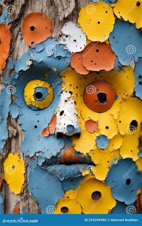 A Colorful Face Painted on a Tree Trunk with Holes in it Stock Illustration - Illustration of ...