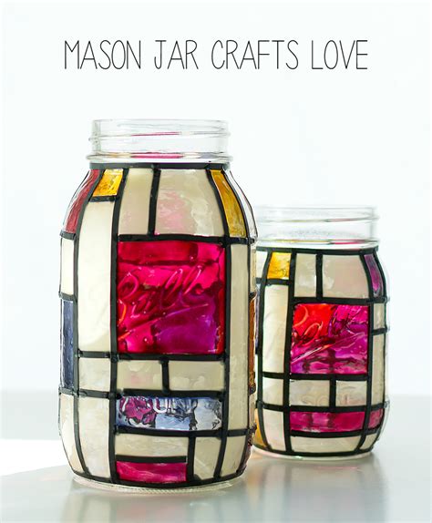 Mondrian Mason Jars - Mason Jar Crafts Love