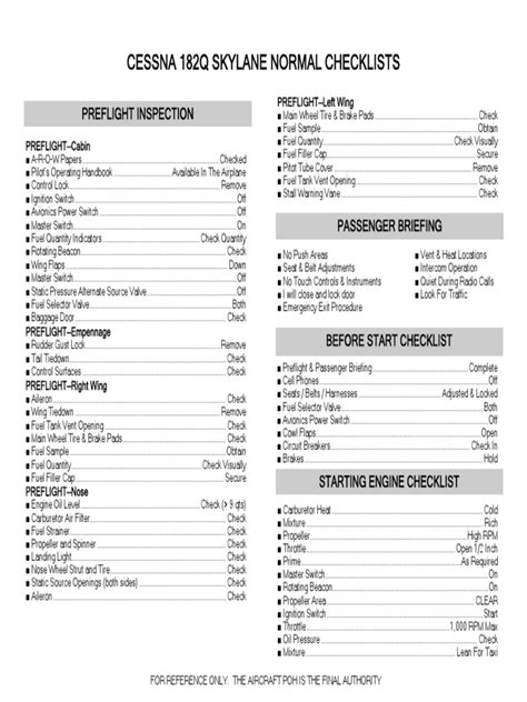 Cessna 182Q Skylane Normal Checklists: Preflight Inspection | PDF ...