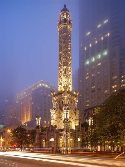 Chicago Historic Water Tower On Michigan Avenue Foggy Twilight ...