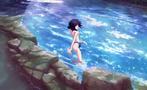 An anime girl diving into a pool of water, anime scene | Stable Diffusion