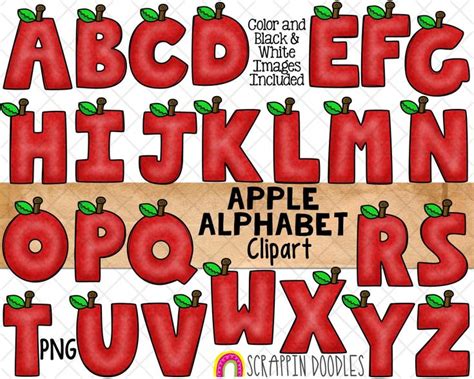 Apple Alphabet ClipArt - Apple Letters Clip Art - Numbers - PNG Graphi – Scrappin Doodles ...