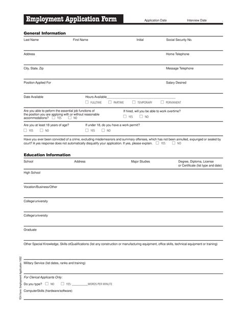 Generic Employment Application Form template | Templates at allbusinesstemplates.com