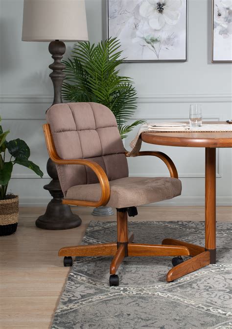 Brown Caster Chair Tilt Rolling and Swivel Casual Dining Chair, Single ...