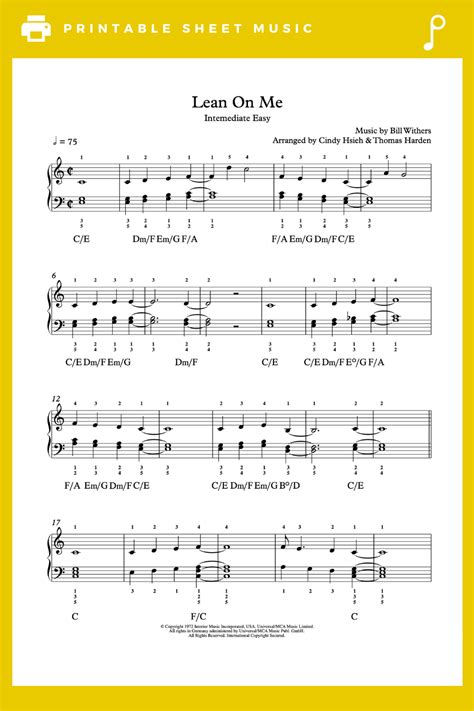 Lean On Me by Bill Withers Piano Sheet Music | Intermediate Level | Sheet music, Piano sheet ...