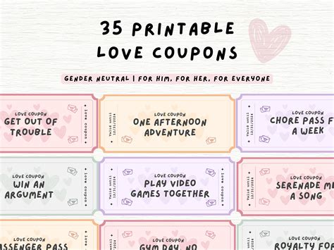 35 DIY Printable Love Coupons Book Perfect Anniversary or Valentine's Day Gift for Him or Her ...