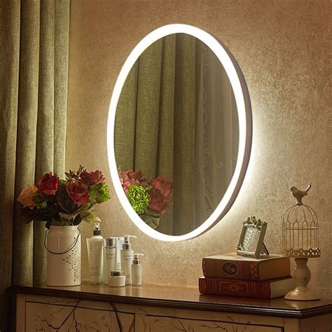 LED Wall Mirrors, 16.7x27.5 Inch Oval Mirror, NANAMI Framed Wall Mount ...