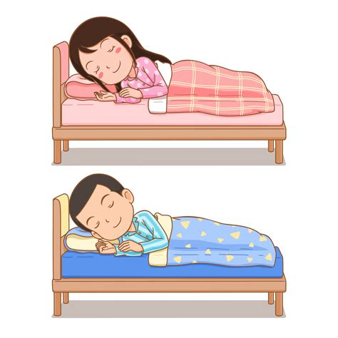 Cartoon character of boy and girl sleeping in bed. 4903241 Vector Art ...