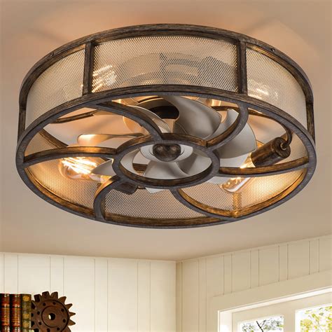 Buy Caged Farmhouse Ceiling Fan With Light, 20'' Low Profile Bladeless Ceiling fan With Remote ...