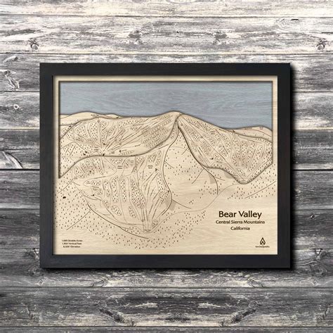 Bear Valley, California Ski Trail Map Art | 3D Wood Mountain Art | Gifts for Skiers