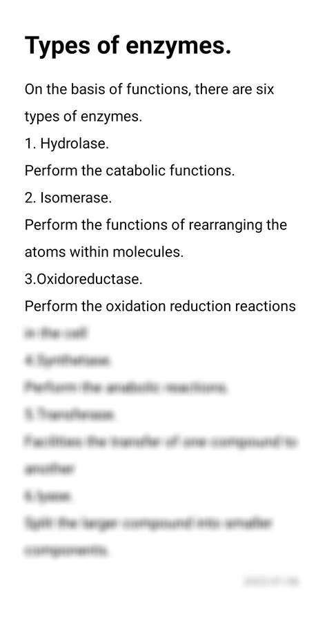 SOLUTION: Types of enzymes - Studypool