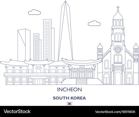 Incheon linear city skyline Royalty Free Vector Image