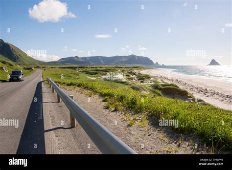 landscape between sea and mountain in Andenes in Lofoten in Norway ...