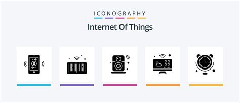 Internet Of Things Glyph 5 Icon Pack Including clock. monitor. speaker. connections. wifi ...