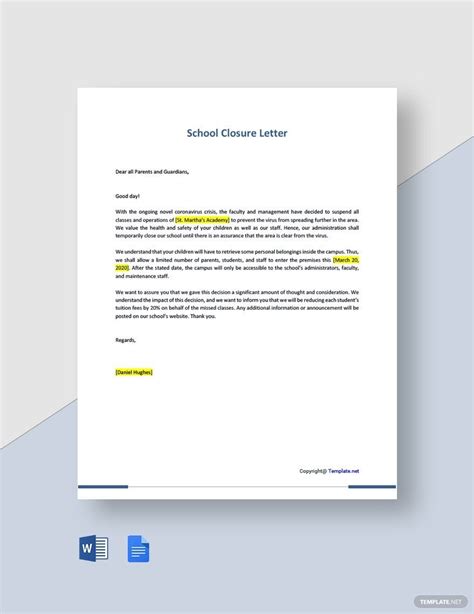 School Closure Letter in Word, Google Docs, PDF - Download | Template.net