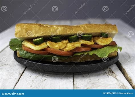 Halloumi cheese sandwich stock image. Image of food - 248942923