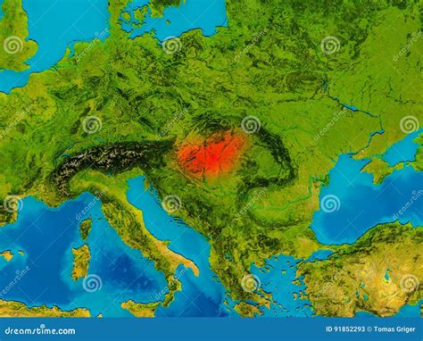 Hungary on physical map stock illustration. Illustration of render ...