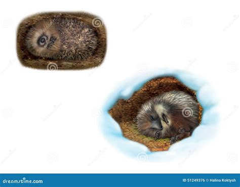 Hedgehog Sleeping In The Winter. Isolate On White Stock Illustration ...