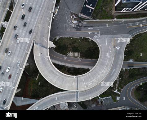 An aerial view of a multiple lane highway road with traffic Stock Photo - Alamy