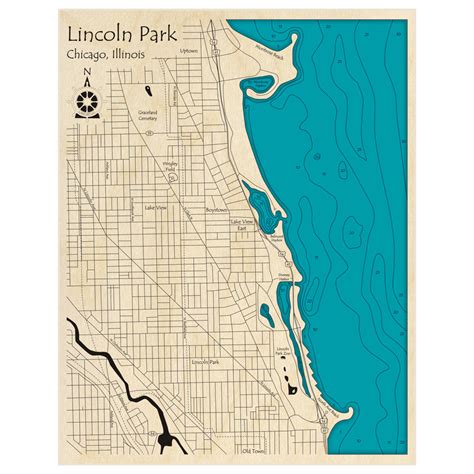 Lincoln Park on Lake Michigan 3D Custom Wood Map – Lake Art LLC