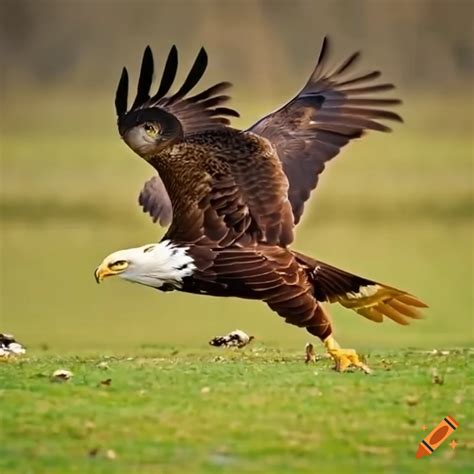 Eagle hunting a sparrow in a field on Craiyon