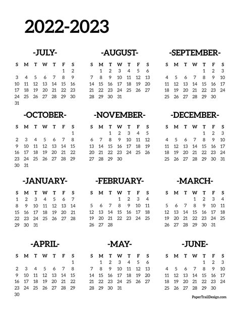 2022-2023 School Year Calendar Free Printable - Paper Trail Design