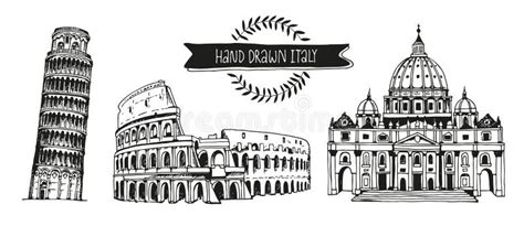 Set of Italy Symbols, Landmarks in Black and White. Vector Illustration ...