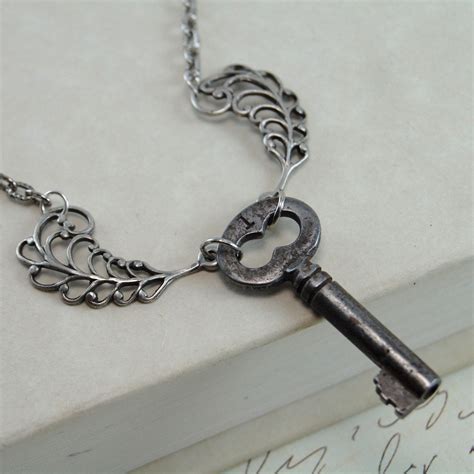 Skeleton Key Necklace Antique Silver Skeleton by RebeccasFinds