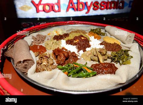 Traditional Ethiopian injera dish served at the Yod Abyssinia ...