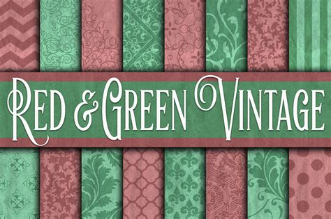 Vintage Red & Green Christmas Digital Paper Textures By Shannon Keyser | TheHungryJPEG