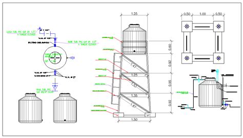 Elevated water tank detail water structure view dwg file - Cadbull