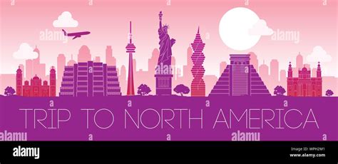 top famous landmark of North america,silhouette design pink color,vector illustration Stock ...