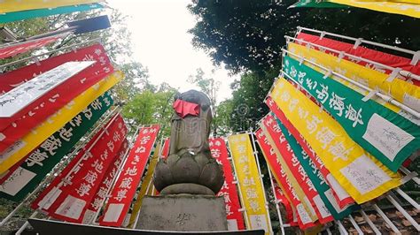 Five Colors Temple Jizo Statue Temple Stone Buddha Flag Flag Stock ...