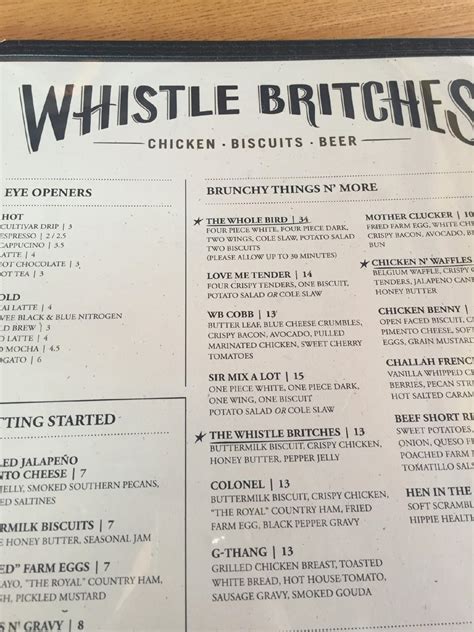 Menu at Whistle Britches pub & bar, Dallas