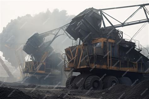 Premium AI Image | Closeup of coal mining equipment with smoke and dust ...