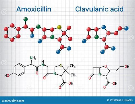 Amoxicillin and Clavulanic Acid Drug Molecule. Combination is an ...