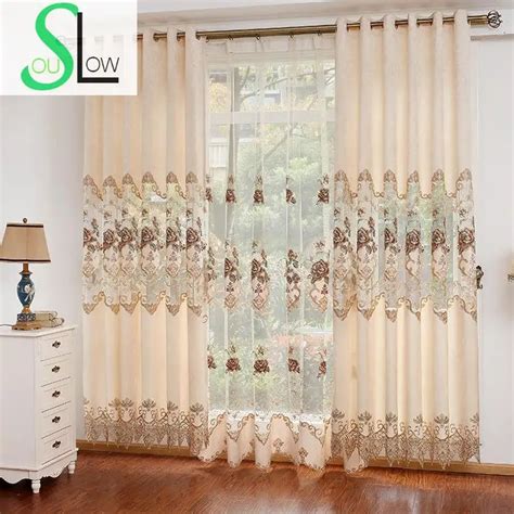 European Garden Chenille Embroidery Curtain Fabric With Hollow Yarn For Room Curtains ...