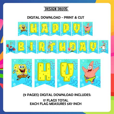 SpongeBob Banner Happy Birthday Banner Party Banner Printables | Etsy ...