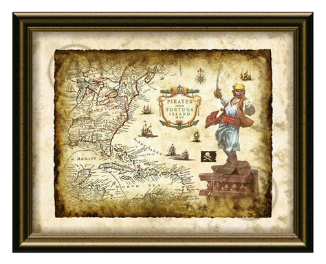 Pirates From Tortuga Island Decoration Map Art Decor, Pirate Printable Art, Pirate of the ...