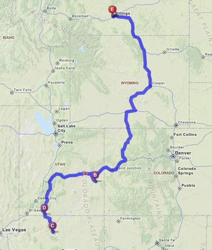 a map showing the route from denver to reno, nv and las vegas in one ...