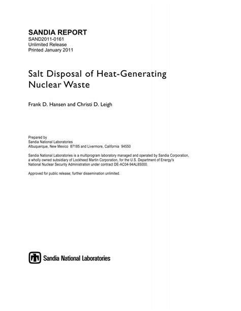 Salt Disposal of Heat-Generating Nuclear Waste