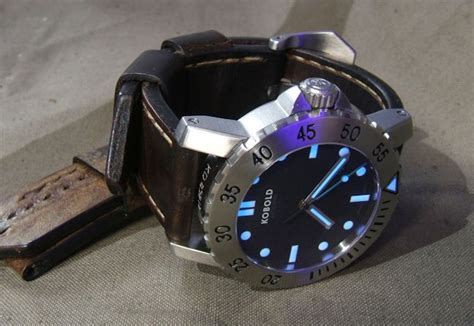 The glow of beautiful blue lume on the Kobold Arctic diver.