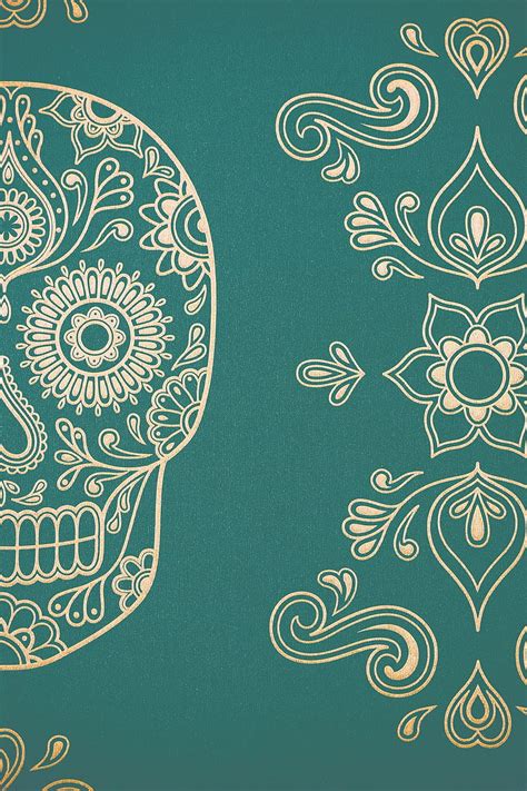 1080P Free download | Day of the Dead Sugar Skull - Emerald & Gold. Sugar skull HD phone ...