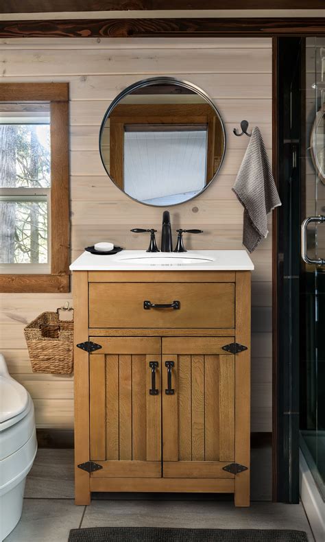 Decor Living Cheyenne 24 in. Vanity in A Rustic Wood Finish Features Solid Wood with Engineered ...