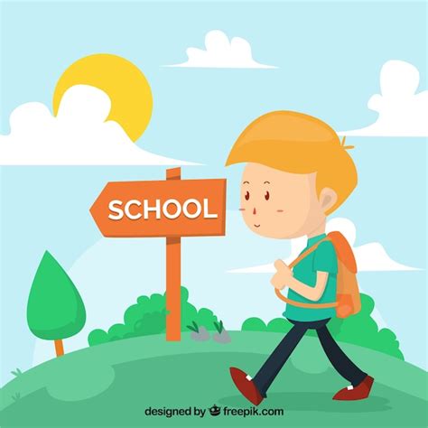 Free Vector | Boy with backpack walking to the school