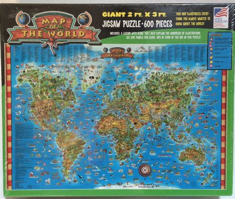 Giant Illustrated Map Of The World Jigsaw Puzzle 600 Pieces 2 Ft x 3 Ft SEALED # ...