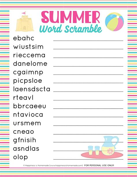 Summer Word Scramble Printable - Printable Word Searches