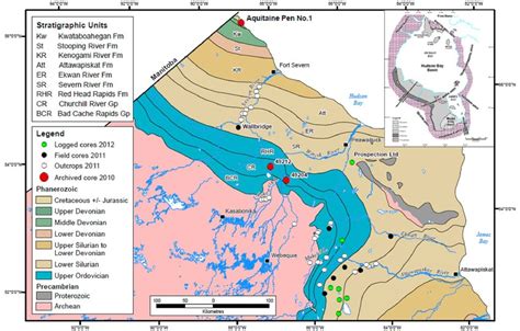 Geological map of the Hudson Bay Lowlands showing the location of wells ...